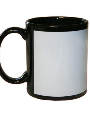 Sublimation Mug Black w/White Imprintable Panel 11 oz
